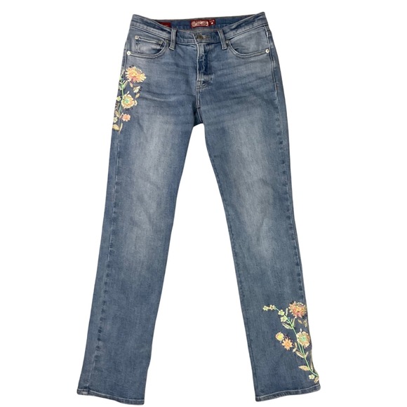 Lucky Brand Sweet Mid‎ Rise Straight Jeans 4/27R Floral Embroidered Boho - Picture 4 of 15